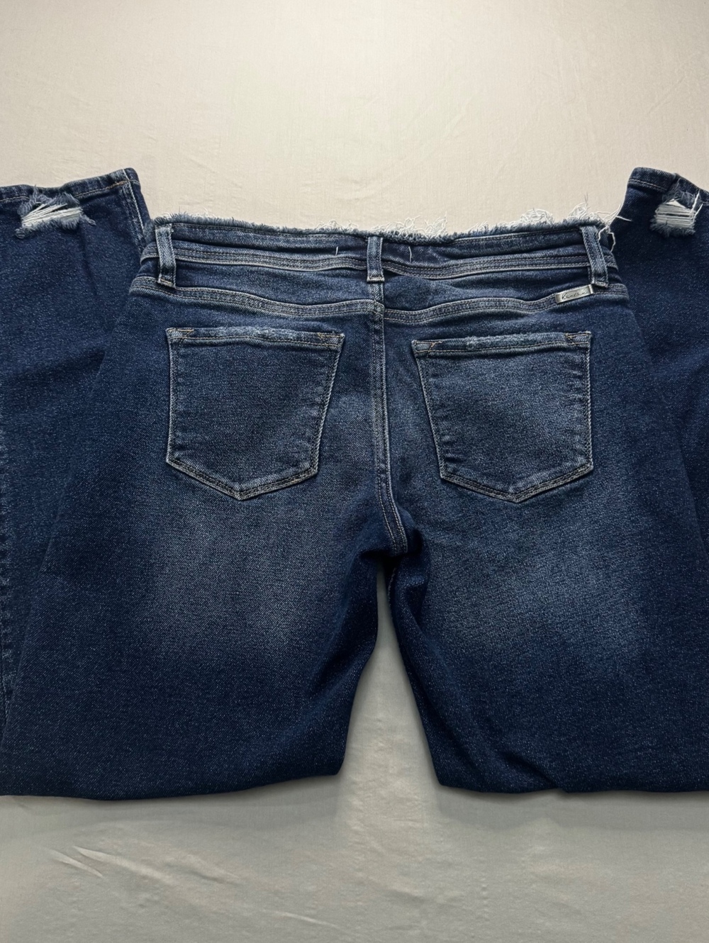 KanCan Filana Mid Rise Boyfriend Jeans 7/27 Dark Wash Distressed Raw Hem